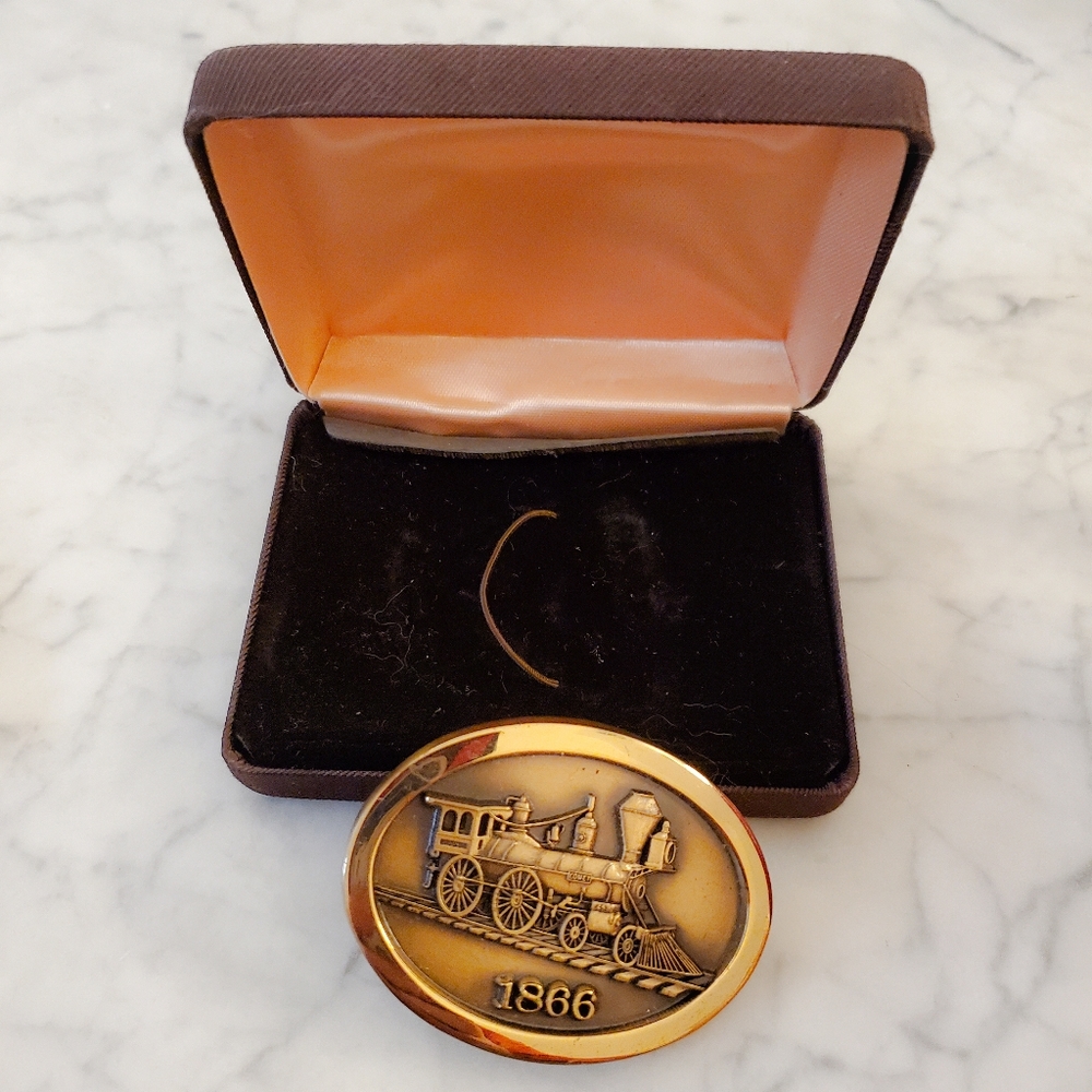 Vintage Bronze Steam Engine Belt Buckle
